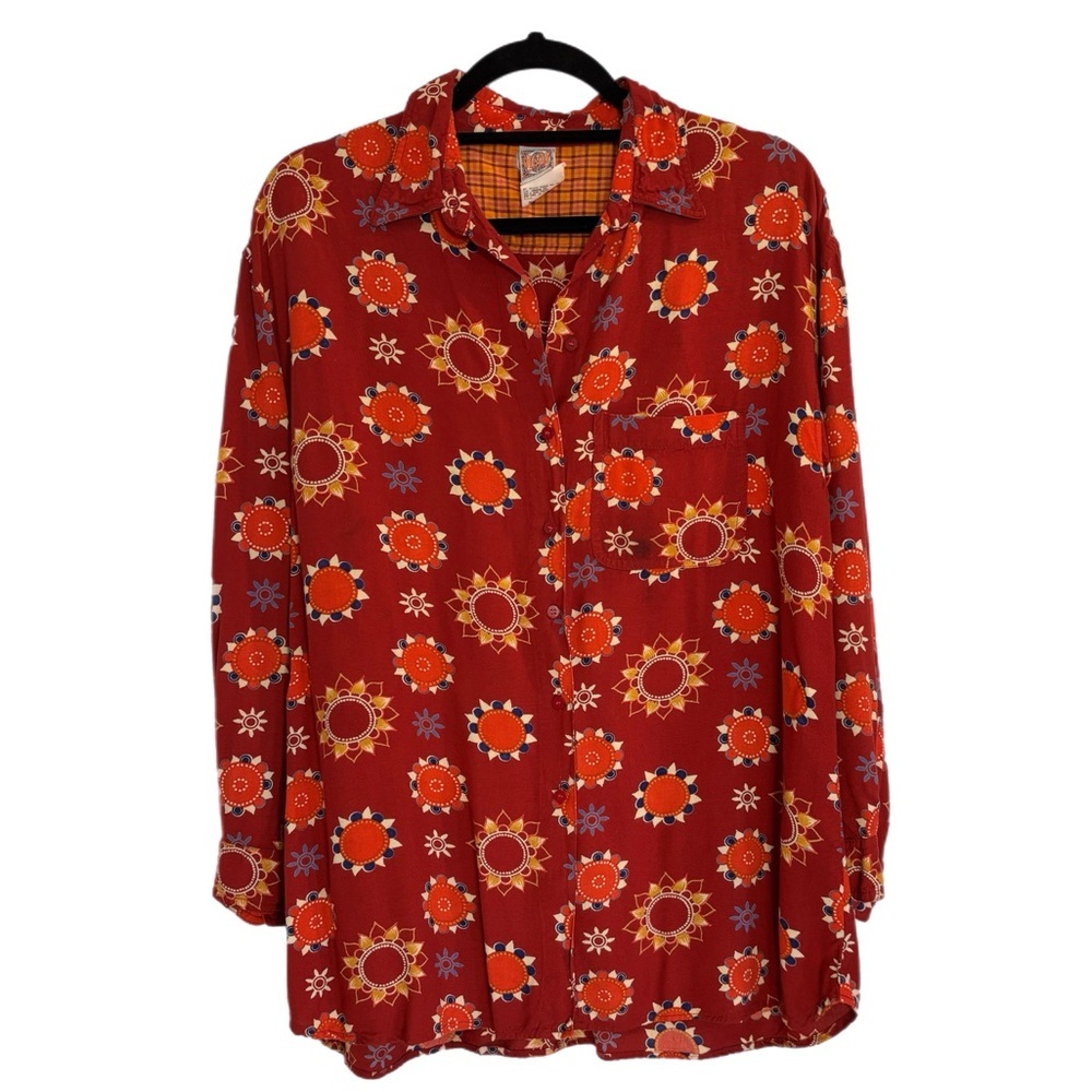 Oilily red abstract pattern long sleeve button up blouse